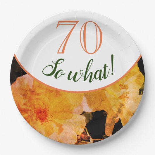 70 Wat Gele Rose Floral 70e verjaardag Papieren Bordje (Voorkant)
