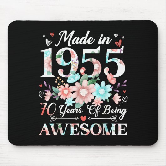 70 Year Old Made In 1955 Floral 70th Birthday Wome Muismat (Voorkant)