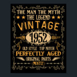 70 Years Old Man Myth Legend 1952 70th Birthday Poster<br><div class="desc">Awesome tee Ideas People who born in 1952 Retro Vintage Classic Old School 70th Awesome tee Ideas for Men Women. 70 years old awesome vintage birthday. Complete happy birthday decorations .Your birthday party will be funny, awesome, epic & legendary. family set for the birthday of your beloved child. Dad &...</div>