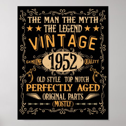 70 Years Old Man Myth Legend 1952 70th Birthday Poster (Voorkant)