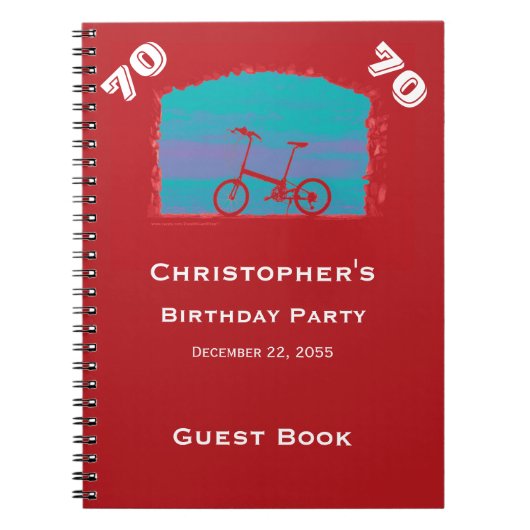 70e, 75e Birthday Party Guest Book, Red Bicycle Notitieboek (Voorkant)
