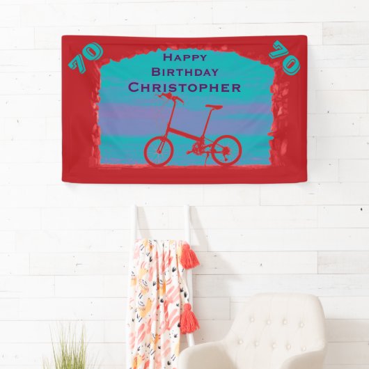70e, 75e, Verjaardagsfeest Rode Blauwe Fiets Spandoek (Insitu)
