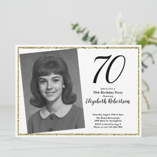 70e aangepaste foto wit en goud kaart (Staand voorkant)