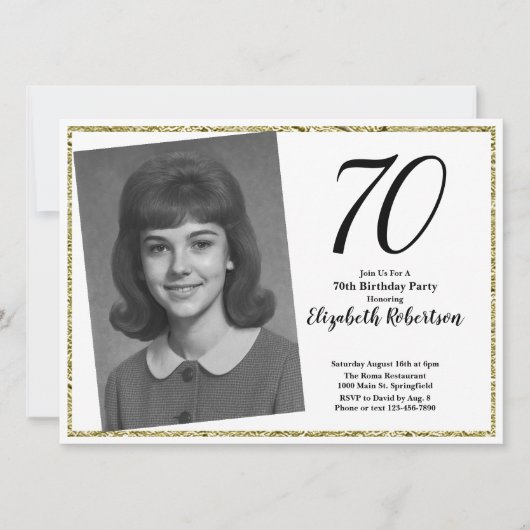 70e aangepaste foto wit en goud kaart (Voorkant)