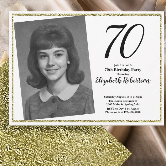 70e aangepaste foto wit en goud kaart