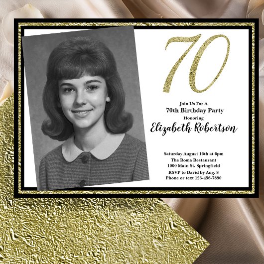 70e aangepaste foto wit zwart en goud kaart