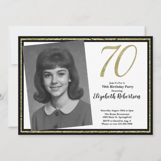 70e aangepaste foto wit zwart en goud kaart (Voorkant)