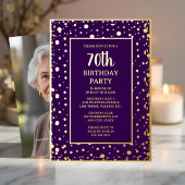 70e Aangepaste Verjaardag Party Goud Paarse Textur Folie Uitnodiging
