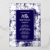70e aangepaste verjaardagsfeest Siver Navy Classy Folie Uitnodiging (Voorkant)