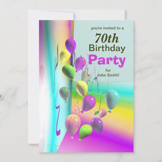 70e ballonmuur van het Birthday-feest Kaart (Voorkant)