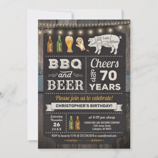 70e BBQ Barbecue & Beer Birthday Invitation Kaart (Voorkant)