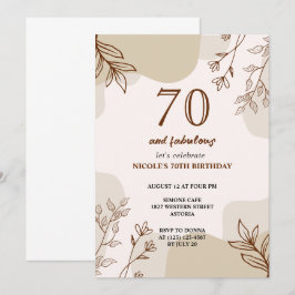 70e beige bruine bloemenverjaardagsuitnodiging kaart