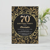 70e Birthday Black en Gold Floral Pattern Kaart (Staand voorkant)