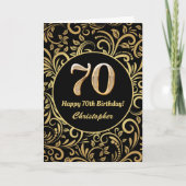 70e Birthday Black en Gold Floral Pattern Kaart (Voorkant)