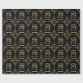 70e Birthday Black en Gold Glitter Lijst Cadeaupapier (Vlak)