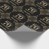 70e Birthday Black en Gold Glitter Lijst Cadeaupapier (Hoek)