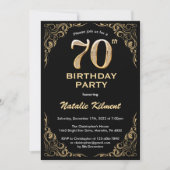 70e Birthday Black en Gold Glitter Lijst Kaart (Voorkant)