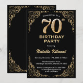 70e Birthday Black en Gold Glitter Lijst Kaart (Voorkant / Achterkant)