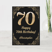 70e Birthday Black en Gold Glitter Lijst Kaart (Voorkant)
