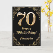 70e Birthday Black en Gold Glitter Lijst Kaart (Gele Bloem)