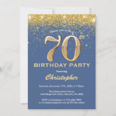 70e Birthday Blue en Gold Glitter Confetti Kaart (Voorkant)