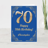 70e Birthday Blue en Gold Glitter Lijst Kaart (Voorkant)
