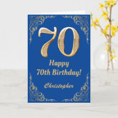 70e Birthday Blue en Gold Glitter Lijst Kaart (Gele Bloem)