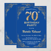70e Birthday Blue en Gold Glitter Lijst Kaart (Voorkant / Achterkant)