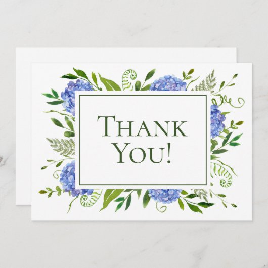 70e Birthday Blue Hydrangeas Bedankkaart (Voorkant / Achterkant)