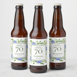 70e Birthday Blue Hydrangeas Bier Etiket