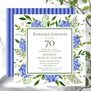 70e Birthday Blue Hydrangeas Kaart