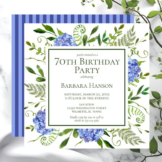 70e Birthday Blue Hydrangeas Kaart