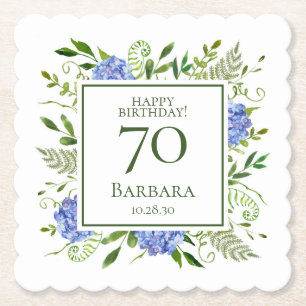 70e Birthday Blue Hydrangeas Kartonnen Onderzetters