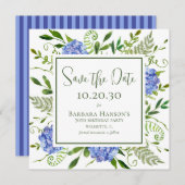 70e Birthday Blue Hydrangeas Save The Date (Voorkant / Achterkant)