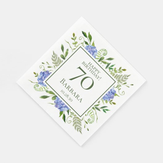 70e Birthday Blue Hydrangeas Servet (Hoek)