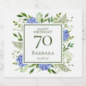 70e Birthday Blue Hydrangeas Sparkling Wijnetiket (Enkel label)