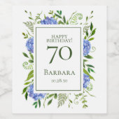 70e Birthday Blue Hydrangeas Wijn Etiket (Enkel label)