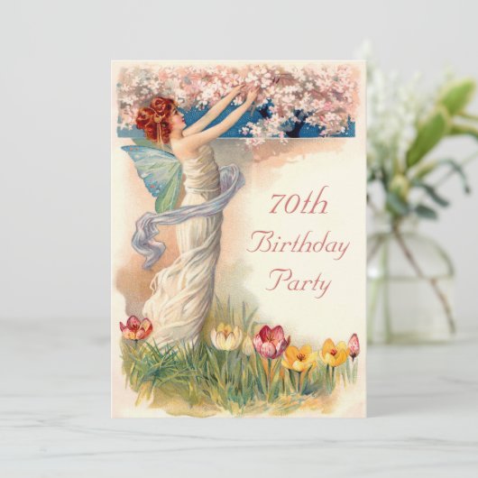 70e Birthday  Fairy Blossom Kaart (Staand voorkant)