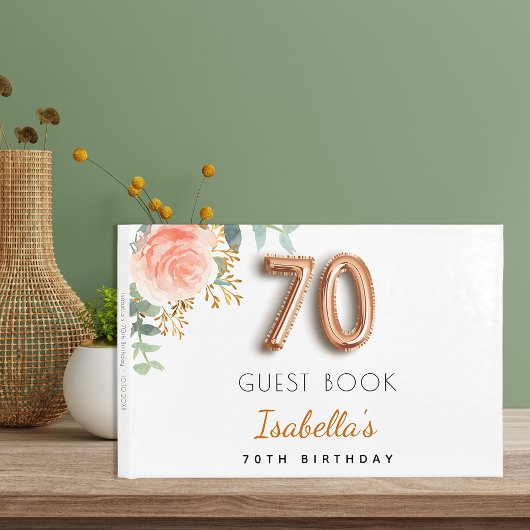 70e Birthday floral roos Gold eucalyptus name Gastenboek