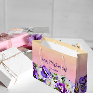 70e Birthday - monogram roze paarse bloemkolen Groot Cadeauzakje