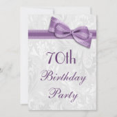 70e Birthday Party Damask en Faux Bow Kaart (Voorkant)