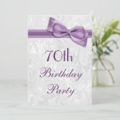 70e Birthday Party Damask en Faux Bow Kaart (Staand voorkant)