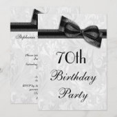 70e Birthday Party Damask en Faux Bow Kaart (Voorkant / Achterkant)