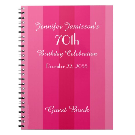 70e Birthday Party Guest Book Pink Notitieboek (Voorkant)