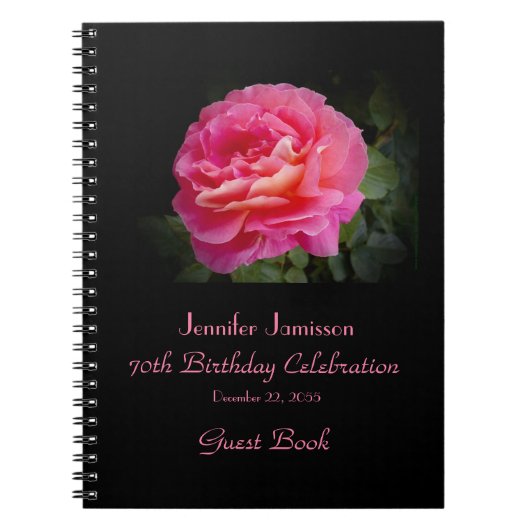 70e Birthday Party Guest Book, Pink Rose Notitieboek (Voorkant)