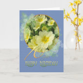 70e Birthday Primroses and blue Kaart (Gele Bloem)
