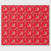 70e Birthday Red en Gold Glitter Lijst Cadeaupapier (Vlak)