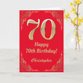 70e Birthday Red en Gold Glitter Lijst Kaart (Gele Bloem)