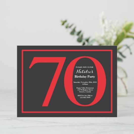 70e Birthday Red en zwart karton Kaart (Staand voorkant)