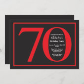 70e Birthday Red en zwart karton Kaart (Voorkant / Achterkant)